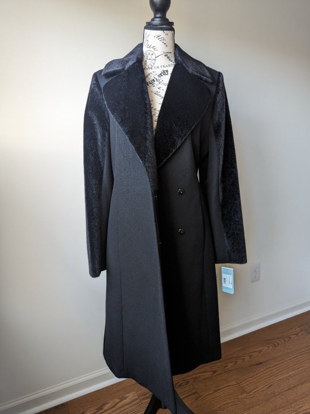 Wool Blend Coat Hilary Radley Black Faux Fur Trim Collar Belted size M NWT